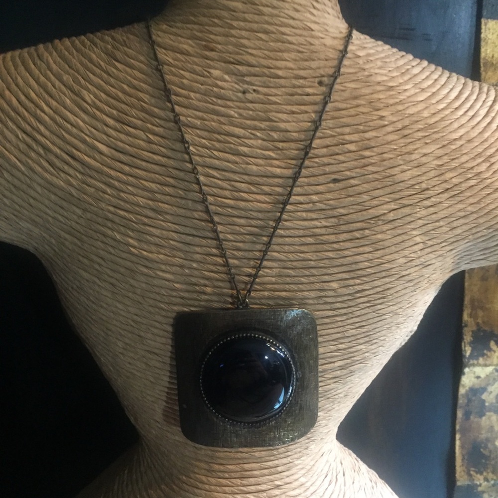 Onyx and Antique Brass Necklace.